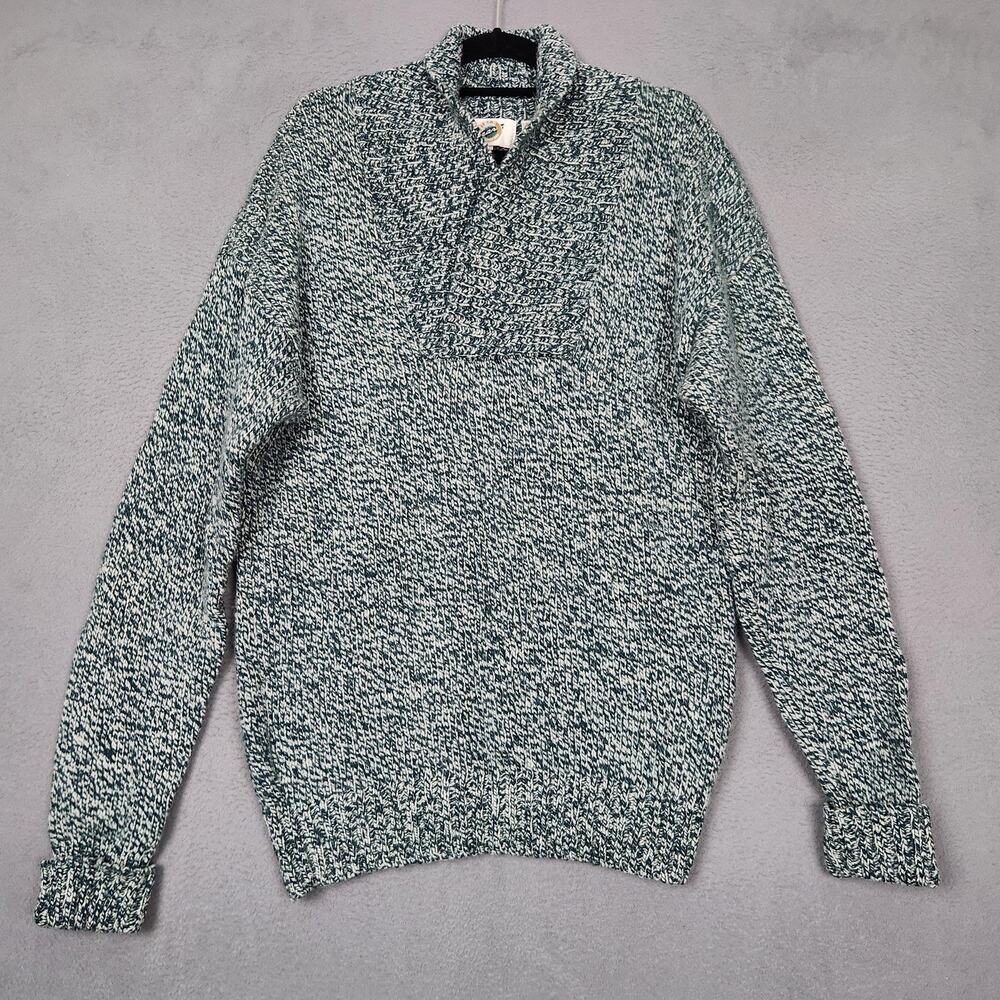Vintage Field Gear Sweater Mens XL Green Shetland Wool Shawl Collar Hong Kong